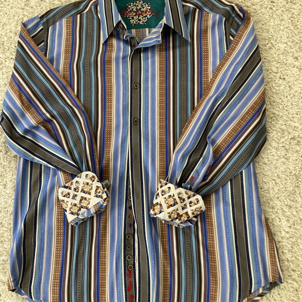 Robert Graham Multicolor Striped Flip Cuff Long Sleeve Dress Shirt Mens Size M